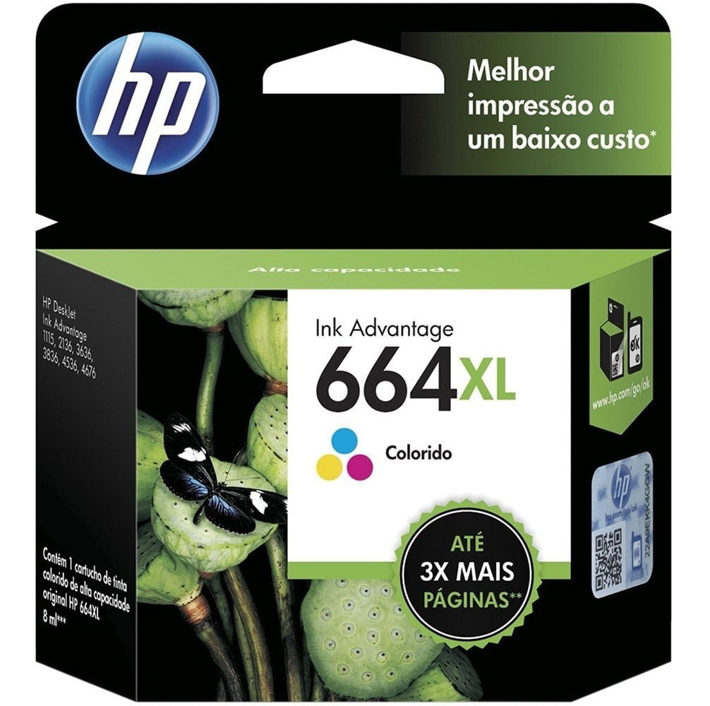 Cartucho De Tinta HP 664xl - Colorido - Original - F6v30ab